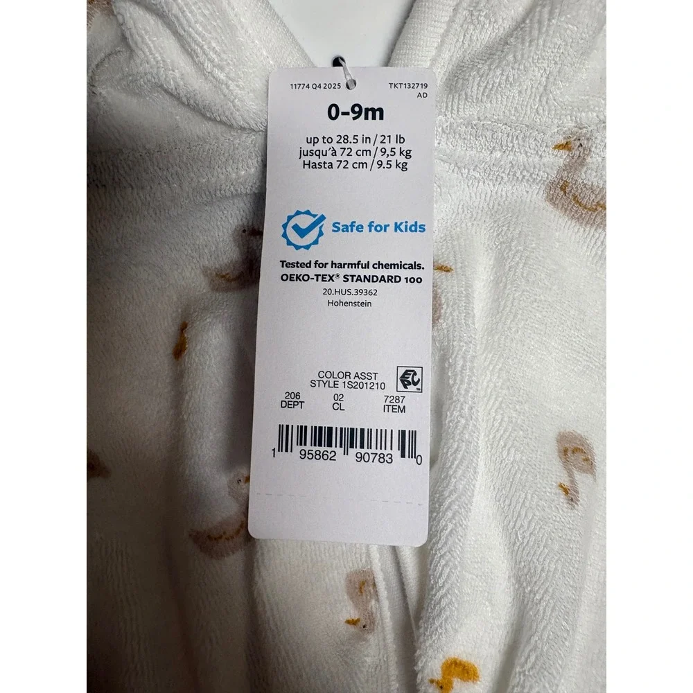 Carters Just One You NWT Baby Hooded Bath Robe White Duck Print : 0-9M
